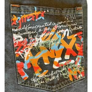 Karl Kani Gold Graffiti Pocket Moss Green Straight Leg Jeans Size 38x32 (36x30)